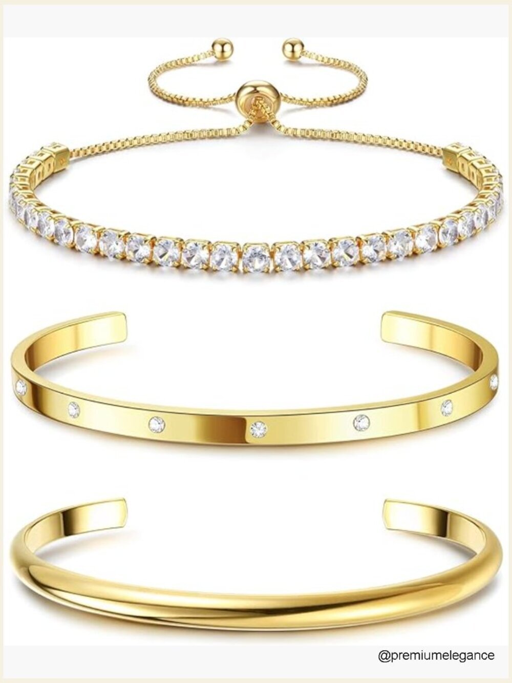 14K Gold Plated Bracelet Set 3 Pcs Chunky Cuff & Paperclip Chain Stack